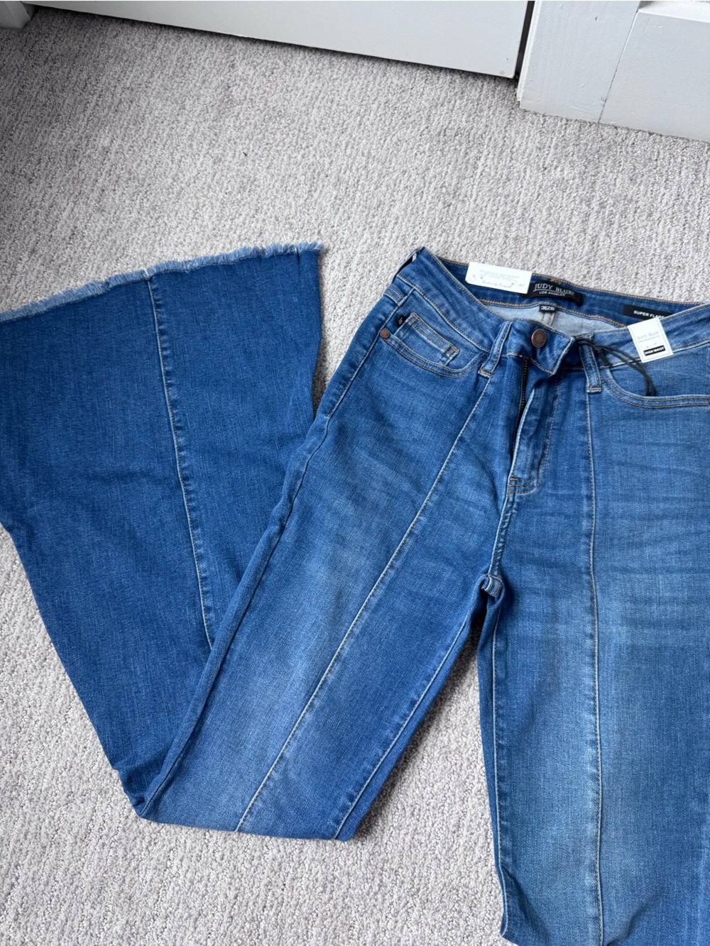 Judy Blue Mid Blue Flare Jeans with Raw Hem